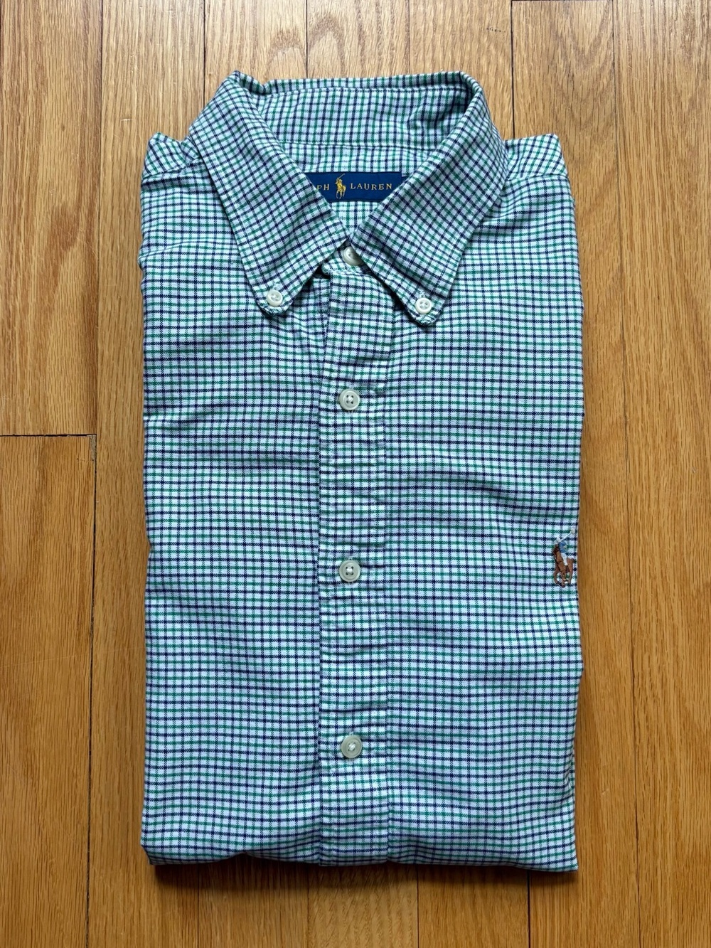 Polo Ralph Lauren Mens Long Sleeve Oxford Shirt Regular Large Green Blue Checks